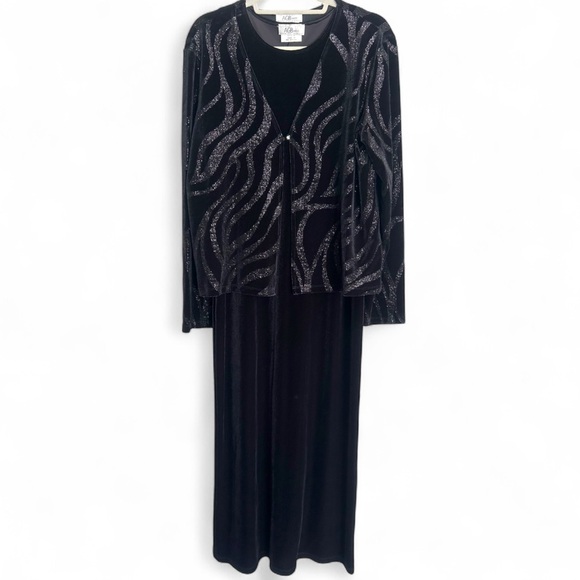 Y2K AGB Black Velvet Maxi Dress Rhinestone Cardigan Whimsigoth Fairy Grunge Sz L - Picture 1 of 14